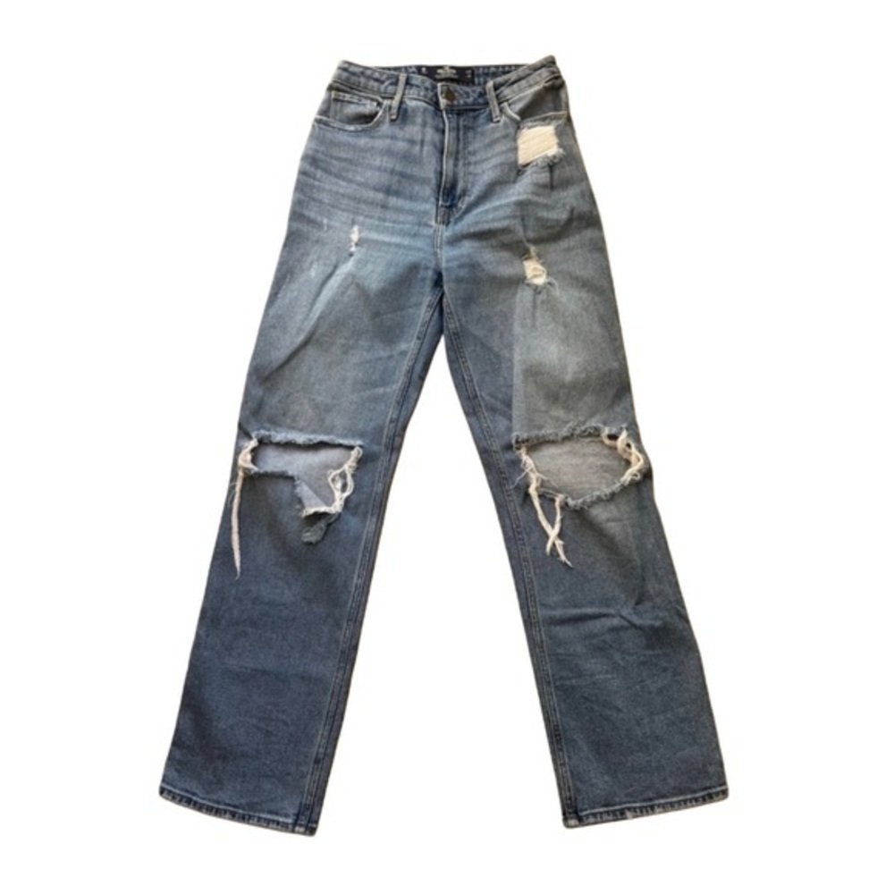 Hollister Light Blue Distressed Ultra High-Rise Dad Straight Leg Jeans